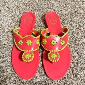 Jack Rogers Women's Bright Pink and Neon Yellow/Green Sandals